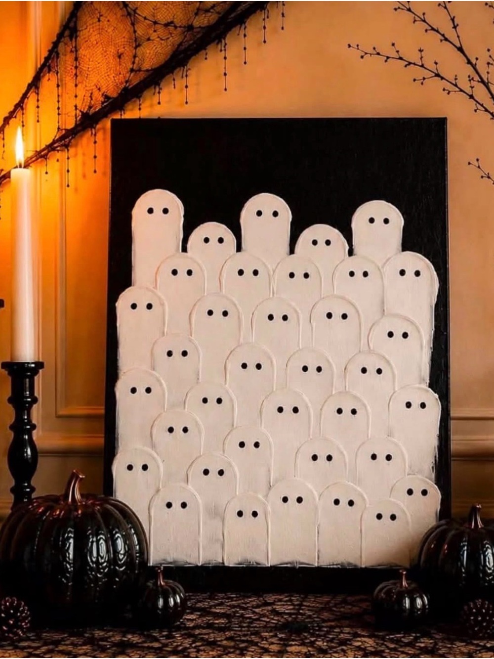 11x15 Halloween wrapped canvas Ghost Wall Art - White & Black